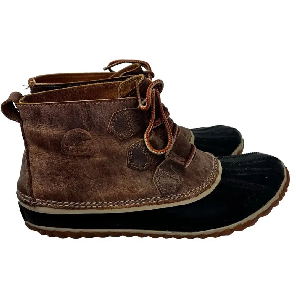 SOREL Rain Boots Women's Size 9 Brown Black Leather NL2133-286
